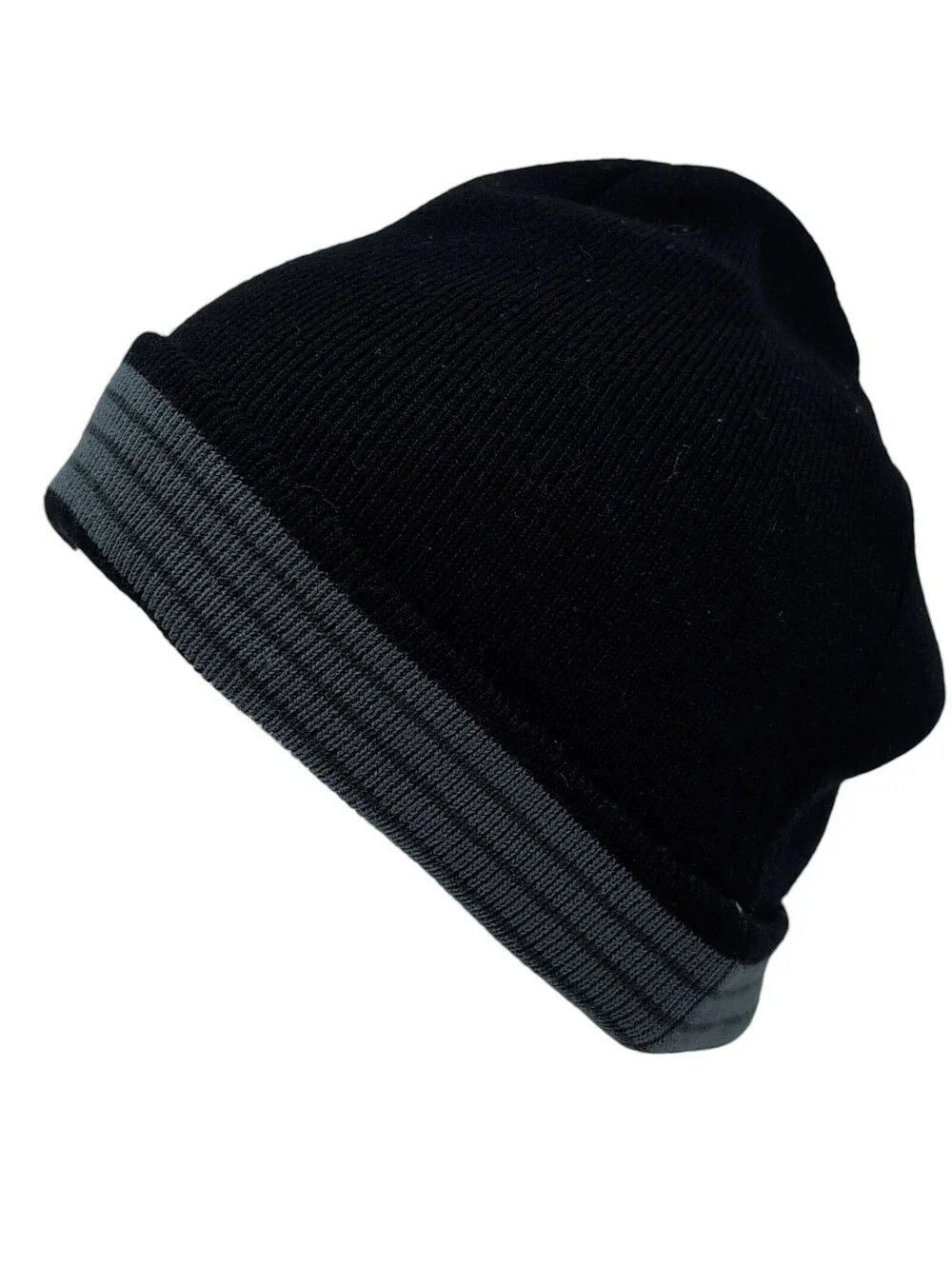 Adidas Hat Cap Beanie One Size Black Gray Stripe Knit Acrylic Mens Winter